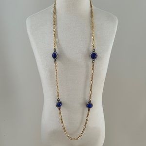 Vintage Blue Lapis Lazuli & Gold Tone Metal Necklace